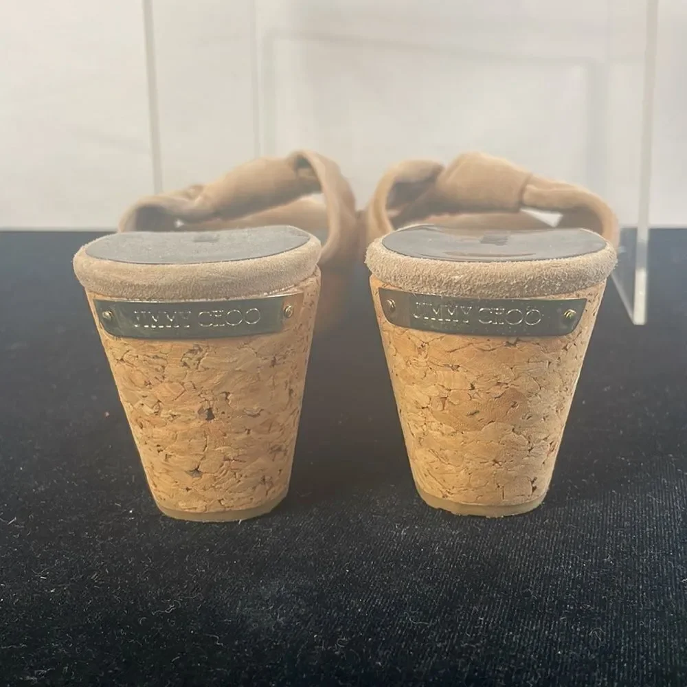 Jimmy Choo Tan Suede Cork Bottom Platforms